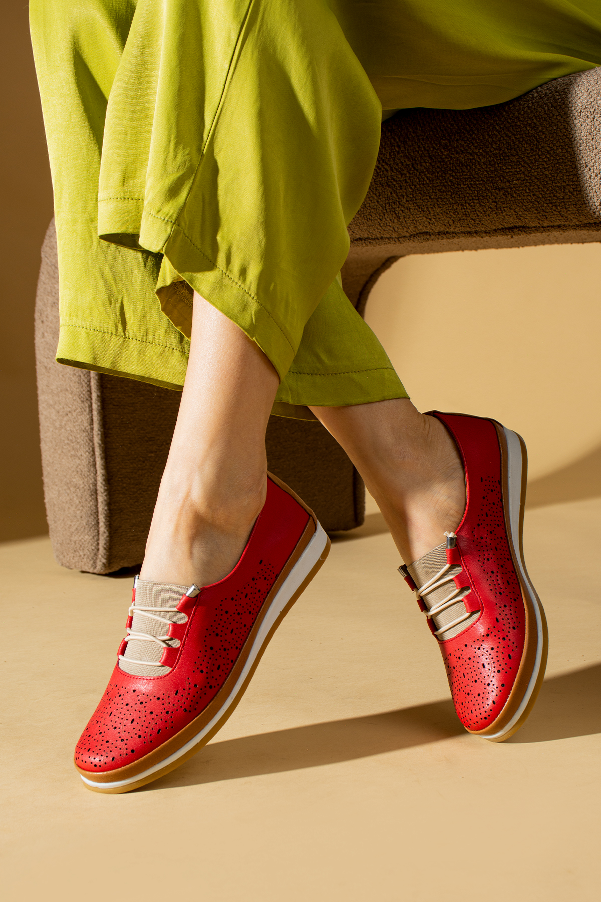 Ortopedik Comfort Taban İç Astar Hakiki Deri Kadın Ayakkabı 43-2576-23 - Kırmızı