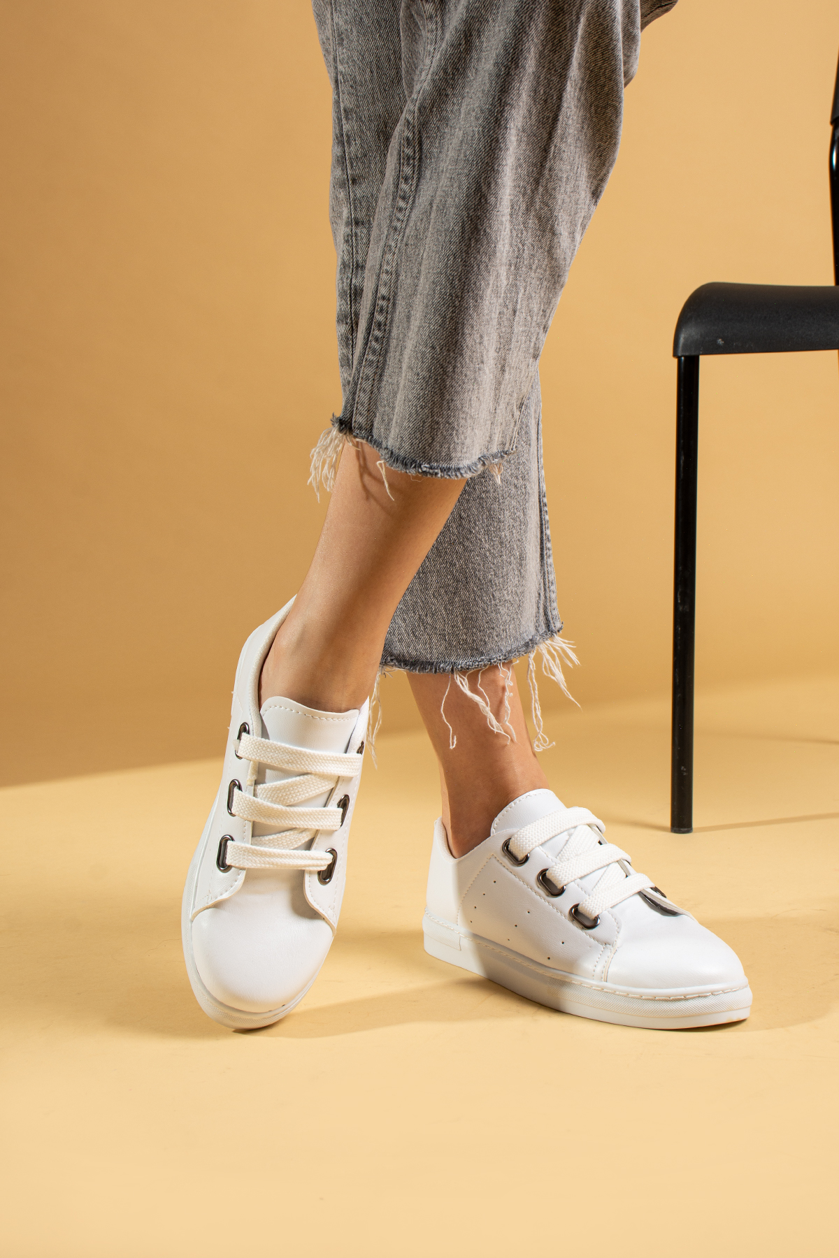 Pembe Potin Rahat Kalıp Moda Kadın Günlük Sneaker J320-22 - Beyaz