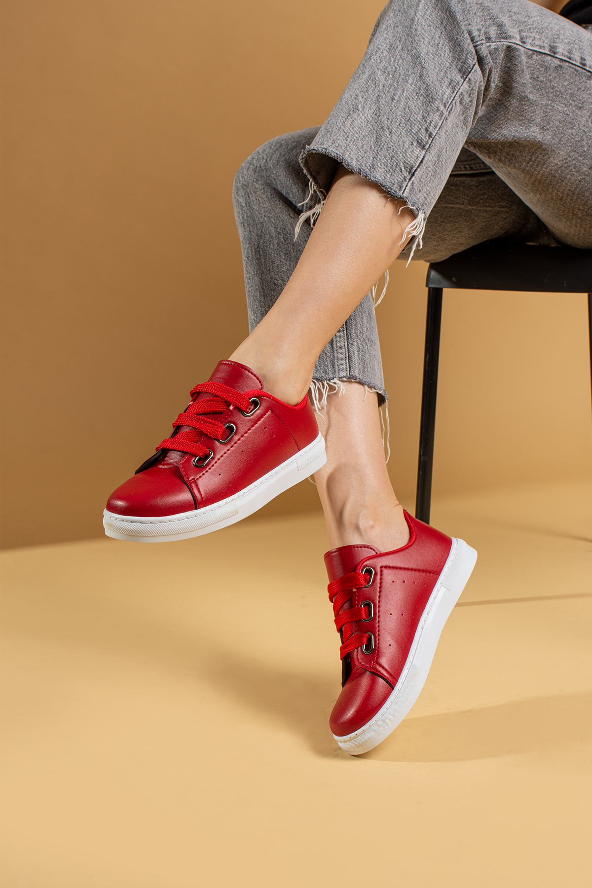 Pembe Potin Rahat Kalıp Moda Kadın Günlük Sneaker J320-22 - Kırmızı