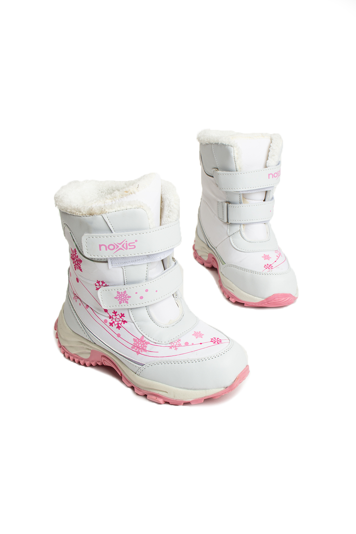 Pembe Potin Termal Kürklü Cırtlı Kaymaz Taban Kız Çocuk Kar Botu 001-30-23 - Beyaz